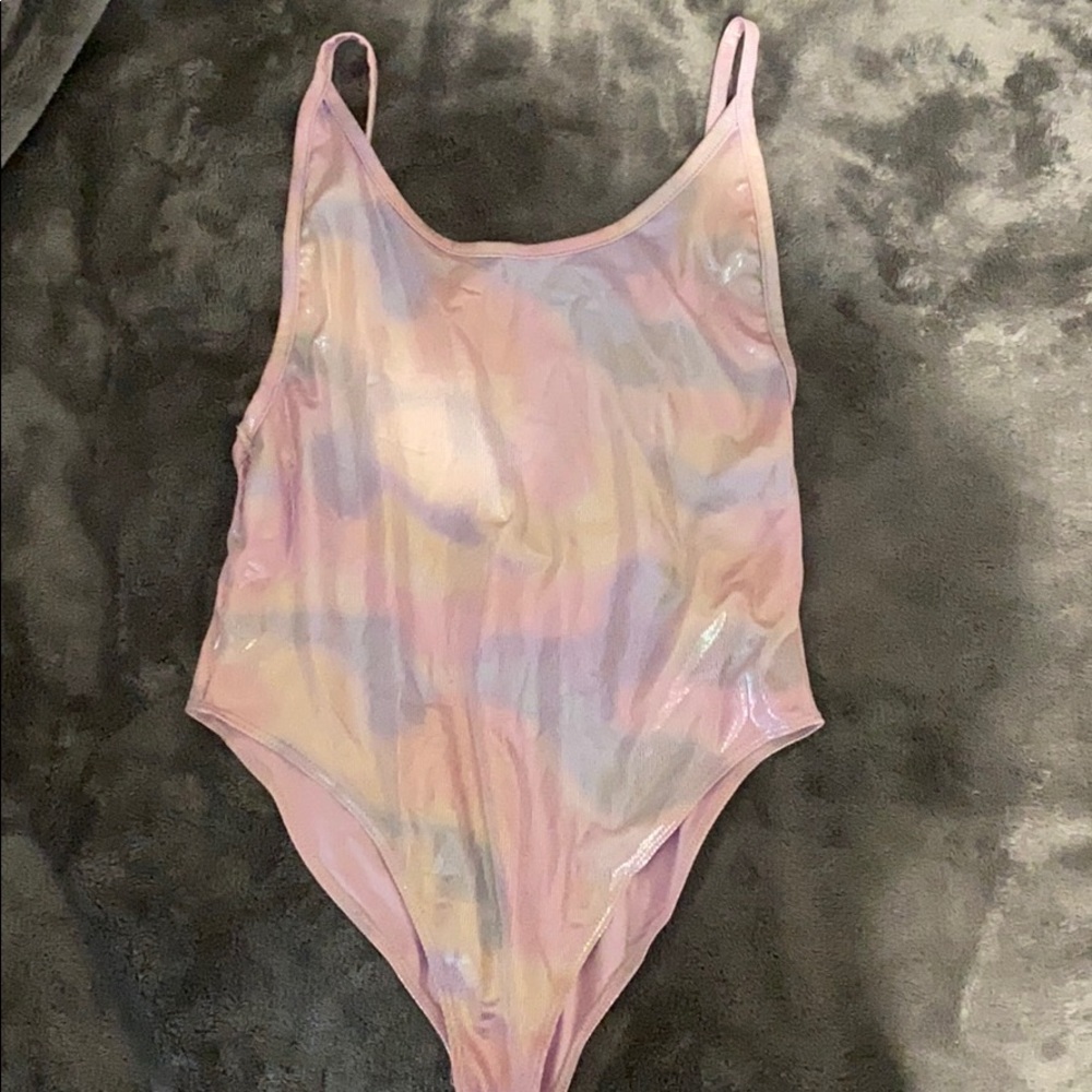 metallic purple bodysuit